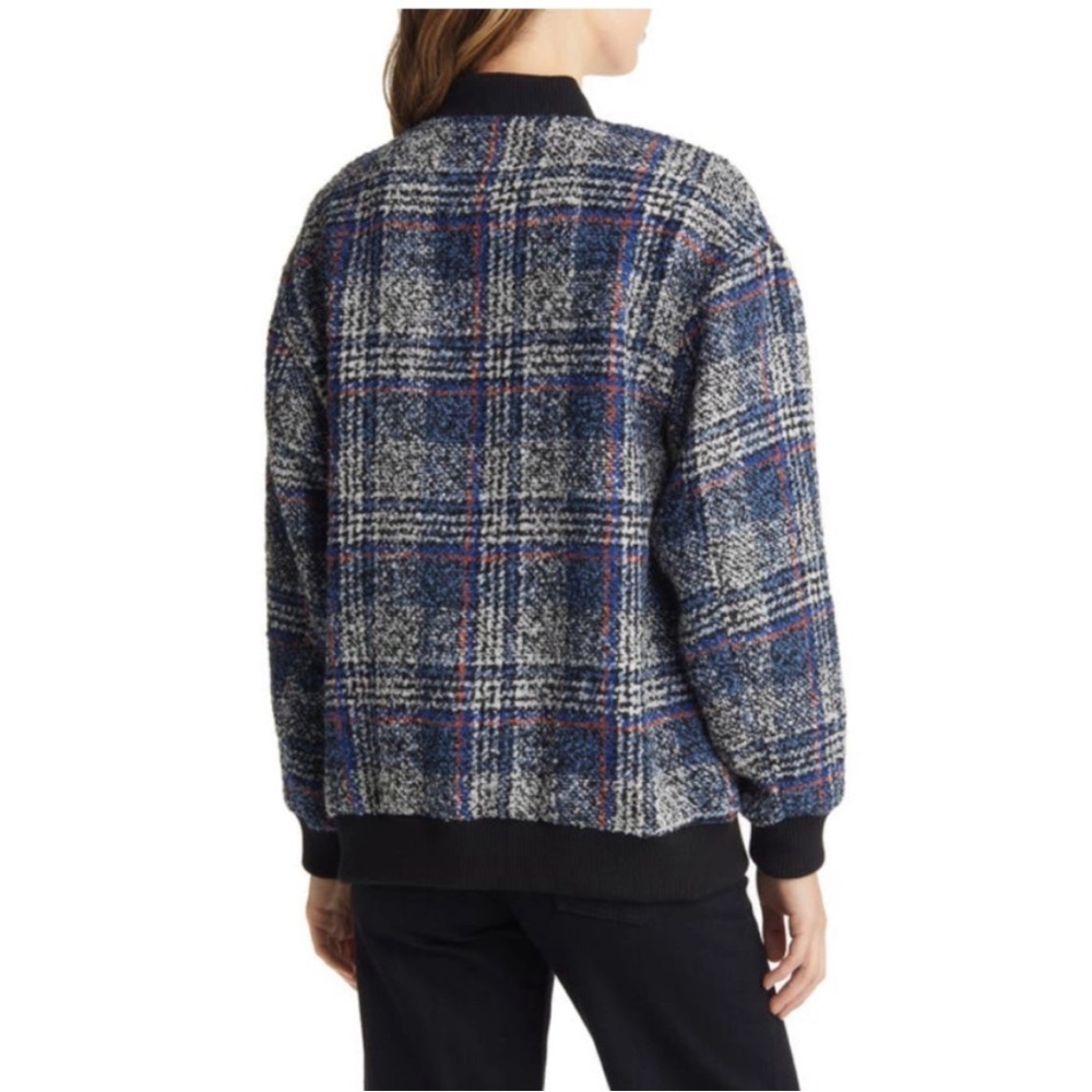 Avec Les Filles Plaid Tweed Bomber Jacket Coat, Size 3X, Gray Grey Blue - Picture 2 of 9